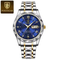 Poedagar 615 Top Brand Luxury Man Wristwatch Waterproof Luminous Date Week Men Watches Stainless Steel Quartz Men's Watch