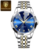 Poedagar 810 Luxury Men Wristwatch Business Waterproof Luminous Date Week Man Watch Stainless Steel Band Men's Quartz Watches Sports