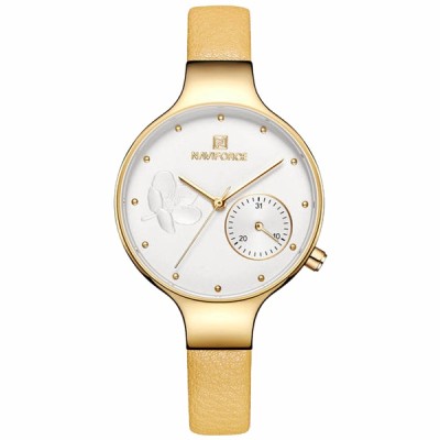 NAVIFORCE 5001 Women Watches Top Luxury Brand Ladies Fashion Simple Quartz Female Waterproof Watch Lady Casual Clock - Yellow White