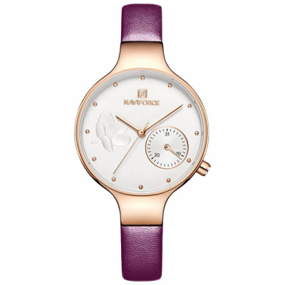 NAVIFORCE 5001 Women Watches Top Luxury Brand Ladies Quartz Watches Genuine Leather Watchband Casual Wrist Watches Gift For Girls - Rose Gold Pink