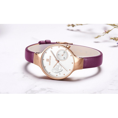 NAVIFORCE 5001 Women Watches Top Luxury Brand Ladies Quartz Watches Genuine Leather Watchband Casual Wrist Watches Gift For Girls - Rose Gold Pink