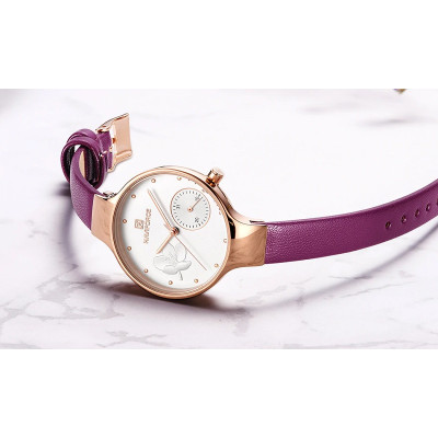 NAVIFORCE 5001 Women Watches Top Luxury Brand Ladies Quartz Watches Genuine Leather Watchband Casual Wrist Watches Gift For Girls - Rose Gold Pink
