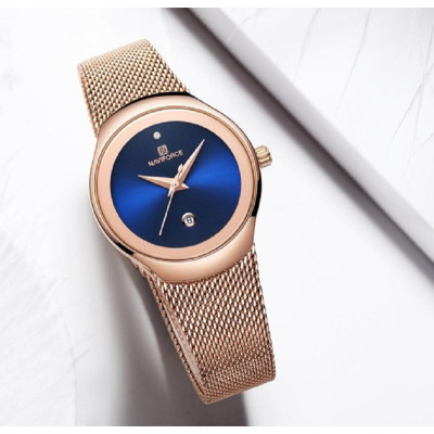 NAVIFORCE 5004 Women Watch Business Quartz Watch Lady Stainless Steel Top Brand Luxury Waterproof Female Wristwatch Girls Clock - RoseGold Blue
