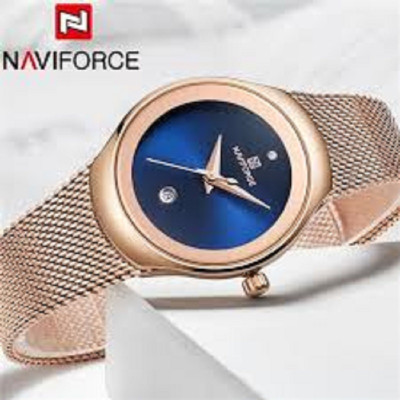 NAVIFORCE 5004 Women Watch Business Quartz Watch Lady Stainless Steel Top Brand Luxury Waterproof Female Wristwatch Girls Clock - RoseGold Blue
