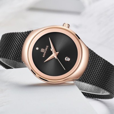 NAVIFORCE 5004 Women Watch Business Quartz Watch Lady Stainless Steel Top Brand Luxury Waterproof Female Wristwatch Girls Clock - Rose Gold Black