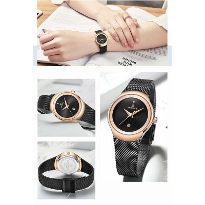 NAVIFORCE 5004 Women Watch Business Quartz Watch Lady Stainless Steel Top Brand Luxury Waterproof Female Wristwatch Girls Clock - Rose Gold Black