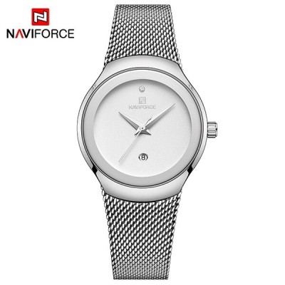 NAVIFORCE 5004 Women Watch Business Quartz Watch Lady Stainless Steel Top Brand Luxury Waterproof Female Wristwatch Girls Clock - Silver White