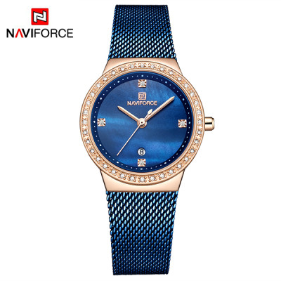 NAVIFORCE 5005 Stainless Steel Analog With Stone Quartz Fashion Casual Watch For Women - Blue RoseGold