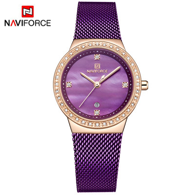 NAVIFORCE 5005 Stainless Steel Analog With Stone Quartz Fashion Casual Watch For Women - Purple