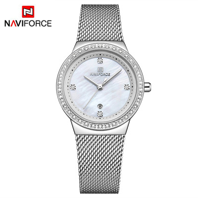 NAVIFORCE 5005 Stainless Steel Analog With Stone Quartz Fashion Casual Watch For Women - Silver White