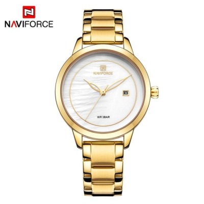 NAVIFORCE 5008 Top Brand Casual Women Wristwatches Original Classic Stainless Steel Band Watch Dress Bracelet Girls Clock Gift - Golden White