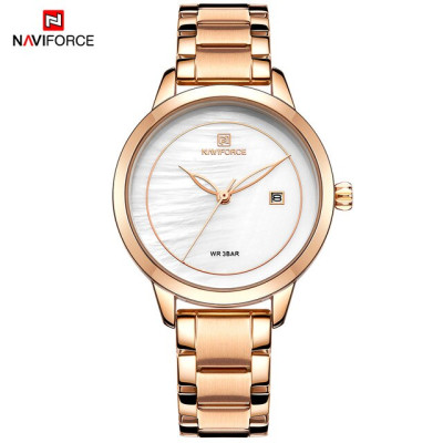 NAVIFORCE 5008 Top Brand Casual Women Wristwatches Original Classic Stainless Steel Band Watch Dress Bracelet Girls Clock Gift - RoseGold White