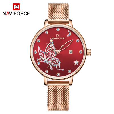 NAVIFORCE 5011 Women Watch Luxury Brand Simple Quartz Ladies Waterproof Wristwatch Fashion Casual Watches Girl Clock - RoseGold Red