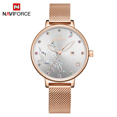 NAVIFORCE 5011 Women Watch Luxury Brand Simple Quartz Ladies Waterproof Wristwatch Fashion Casual Watches Girl Clock - RoseGold White