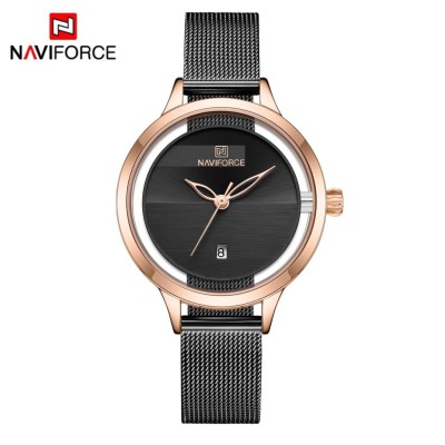 NAVIFORCE 5014 Fashion Eligent Casual Formal Mesh Stainless Steel Analog Watch For Women - RoseGold Black