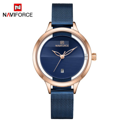 NAVIFORCE 5014 Fashion Eligent Casual Formal Mesh Stainless Steel Analog Watch For Women - Blue RoseGold