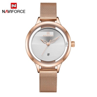 NAVIFORCE 5014 Fashion Eligent Casual Formal Mesh Stainless Steel Analog Watch For Women - RoseGold White
