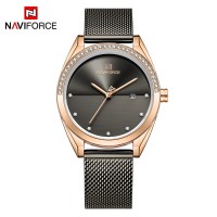 NAVIFORCE 5015 Women Watches Top Luxury Brand Ladies Quartz Watches Genuine Leather Watchband Casual Wrist Watches Gift For Girls - Black RoseGold