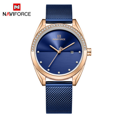 NAVIFORCE 5015 Women Watches Top Luxury Brand Ladies Quartz Watches Genuine Leather Watchband Casual Wrist Watches Gift For Girls - Blue RoseGold