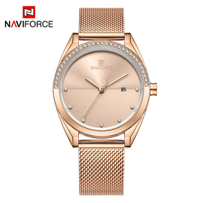 NAVIFORCE 5015 Women Watches Top Luxury Brand Ladies Quartz Watches Genuine Leather Watchband Casual Wrist Watches Gift For Girls - RoseGold