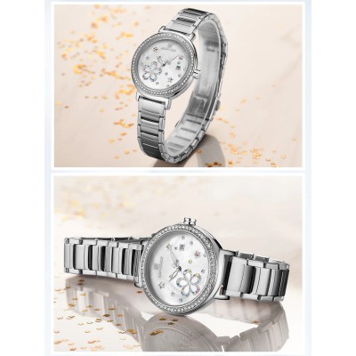 NAVIFORCE 5016 Women Watches Top Luxury Brand Ladies Quartz Watches Genuine Leather Watchband Casual Wrist Watches Gift For Girls - Silver White