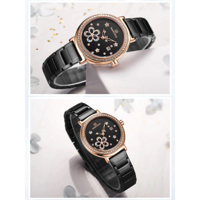 NAVIFORCE 5016 Women Watches Top Luxury Brand Ladies Quartz Watches Genuine Leather Watchband Casual Wrist Watches Gift For Girls - Black RoseGold