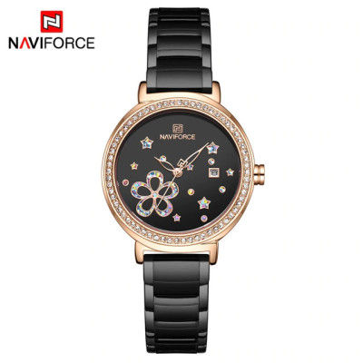 NAVIFORCE 5016 Women Watches Top Luxury Brand Ladies Quartz Watches Genuine Leather Watchband Casual Wrist Watches Gift For Girls - Black RoseGold