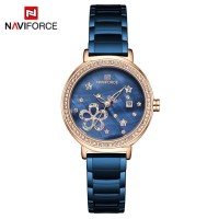 NAVIFORCE 5016 Women Watches Top Luxury Brand Ladies Quartz Watches Genuine Leather Watchband Casual Wrist Watches Gift For Girls - Blue RoseGold