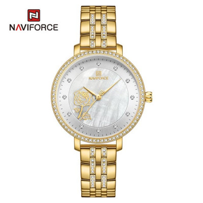 NAVIFORCE 5017 Stone Style Watch Women Watches Ladies Creative Steel Women's Bracelet Watches - Golden White