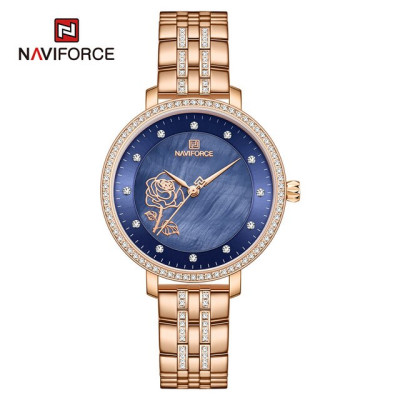 NAVIFORCE 5017 Stone Style Watch Women Watches Ladies Creative Steel Women's Bracelet Watches - Rose Gold Blue