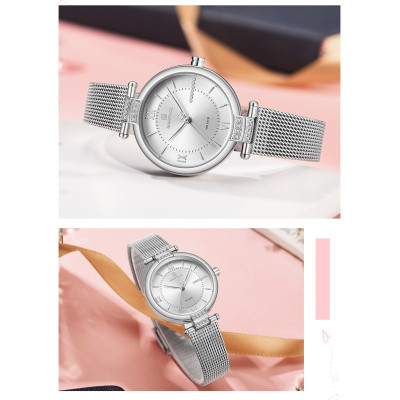NAVIFORCE 5019 Luxury Brand Fashion Quartz Wristwatches Womens Charming Wrist with Thin Stainless Steel Bracelet Watch Clock Female - Silver White