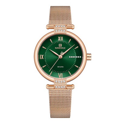 NAVIFORCE 5019 Luxury Brand Fashion Quartz Wristwatches Womens Charming Wrist with Thin Stainless Steel Bracelet Watch Clock Female - Rose Gold Green
