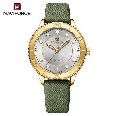 NAVIFORCE 5020 New Women Luxury Quartz Watch Ladies Fashion Casual Simple Wristwatch Luminous Pointer Leather Wristband Clock - Golden White Green