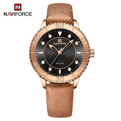 NAVIFORCE 5020 New Women Luxury Quartz Watch Ladies Fashion Casual Simple Wristwatch Luminous Pointer Leather Wristband Clock - Rose Gold Black Brown