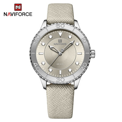 NAVIFORCE 5020 New Women Luxury Quartz Watch Ladies Fashion Casual Simple Wristwatch Luminous Pointer Leather Wristband Clock - Silver Gray