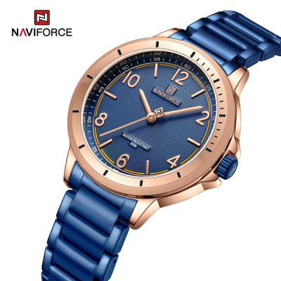 NAVIFORCE 5021 Classic Casual Stainless Steel Analog Watch For Women - Rose Gold Blue