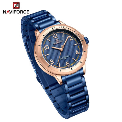 NAVIFORCE 5021 Classic Casual Stainless Steel Analog Watch For Women - Rose Gold Blue