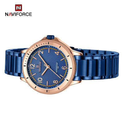 NAVIFORCE 5021 Classic Casual Stainless Steel Analog Watch For Women - Rose Gold Blue