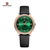 NAVIFORCE NF5036 Women's Luxury Leather Watch - Rose Gold Green Black Belt