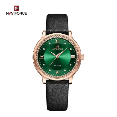 NAVIFORCE NF5036 Women's Luxury Leather Watch - Rose Gold Green Black Belt