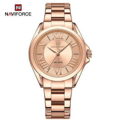 NAVIFORCE 5037 Fashion Ladies' Watch Casual Roman Numerals Creative Dial Stainless Steel Waterproof Quartz Wristwatches for Women