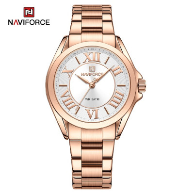NAVIFORCE 5037 Fashion Ladies' Watch Casual Roman Numerals Creative Dial Stainless Steel Waterproof Quartz Wristwatches for Women