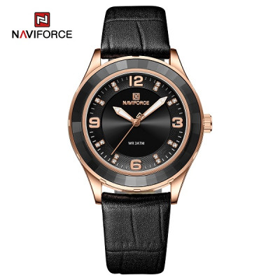 NAVIFORCE 5040 Elegant Leather Strap Watch for Women 3ATM Waterproof Business Female Wristwatch Casual Dress Wild Ladies Clock 