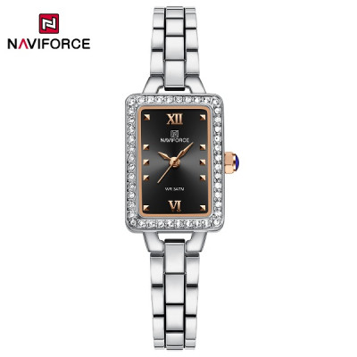 NAVIFORCE 5043F Womenâ€™s Square Dial Watch Waterproof Steel Strap Quartz Chronograph Retro and Versatile Fashion Watch