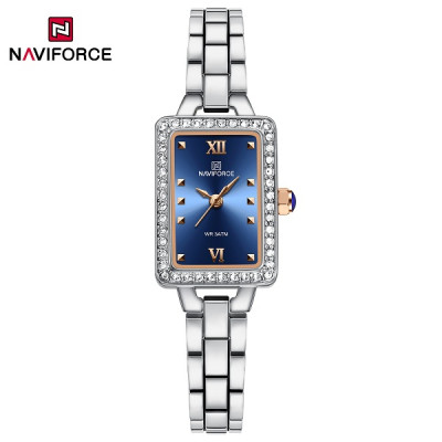 NAVIFORCE 5043F Womenâ€™s Square Dial Watch Waterproof Steel Strap Quartz Chronograph Retro and Versatile Fashion Watch