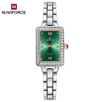 NAVIFORCE 5043F Womenâ€™s Square Dial Watch Waterproof Steel Strap Quartz Chronograph Retro and Versatile Fashion Watch