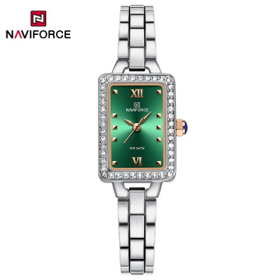 NAVIFORCE 5043F Womenâ€™s Square Dial Watch Waterproof Steel Strap Quartz Chronograph Retro and Versatile Fashion Watch