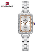 NAVIFORCE 5043F Womenâ€™s Square Dial Watch Waterproof Steel Strap Quartz Chronograph Retro and Versatile Fashion Watch