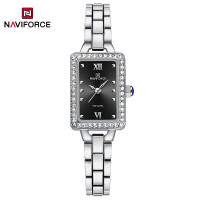 NAVIFORCE 5043F Womenâ€™s Square Dial Watch Waterproof Steel Strap Quartz Chronograph Retro and Versatile Fashion Watch