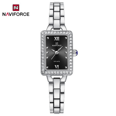 NAVIFORCE 5043F Womenâ€™s Square Dial Watch Waterproof Steel Strap Quartz Chronograph Retro and Versatile Fashion Watch